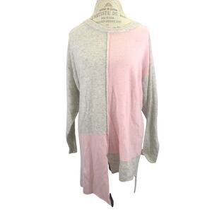 Plush Cashmere Gray Pink Colorblock Asymmetrical Tunic Sweater XL